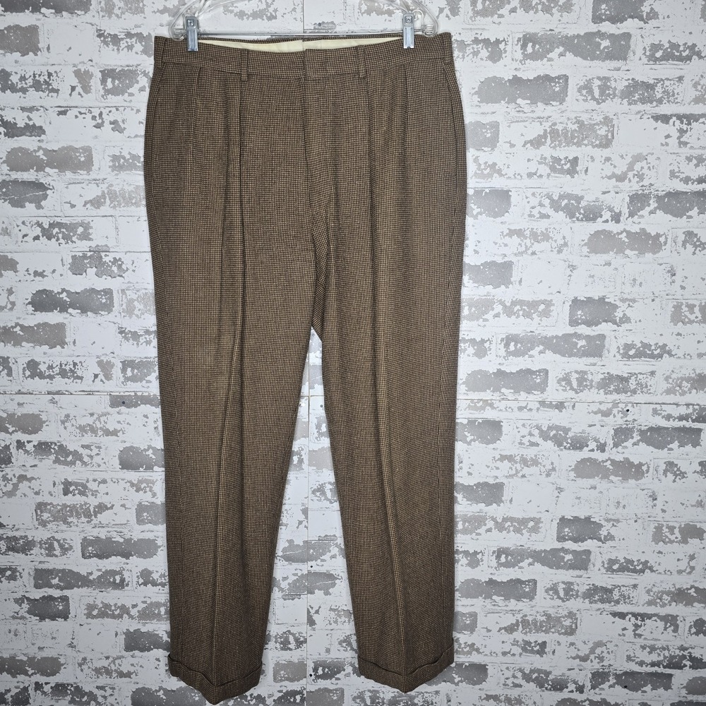 Polo Ralph Lauren Pants Mens 36x31 Brown Wool Tweed Houndstooth VTG 80s/90s USA